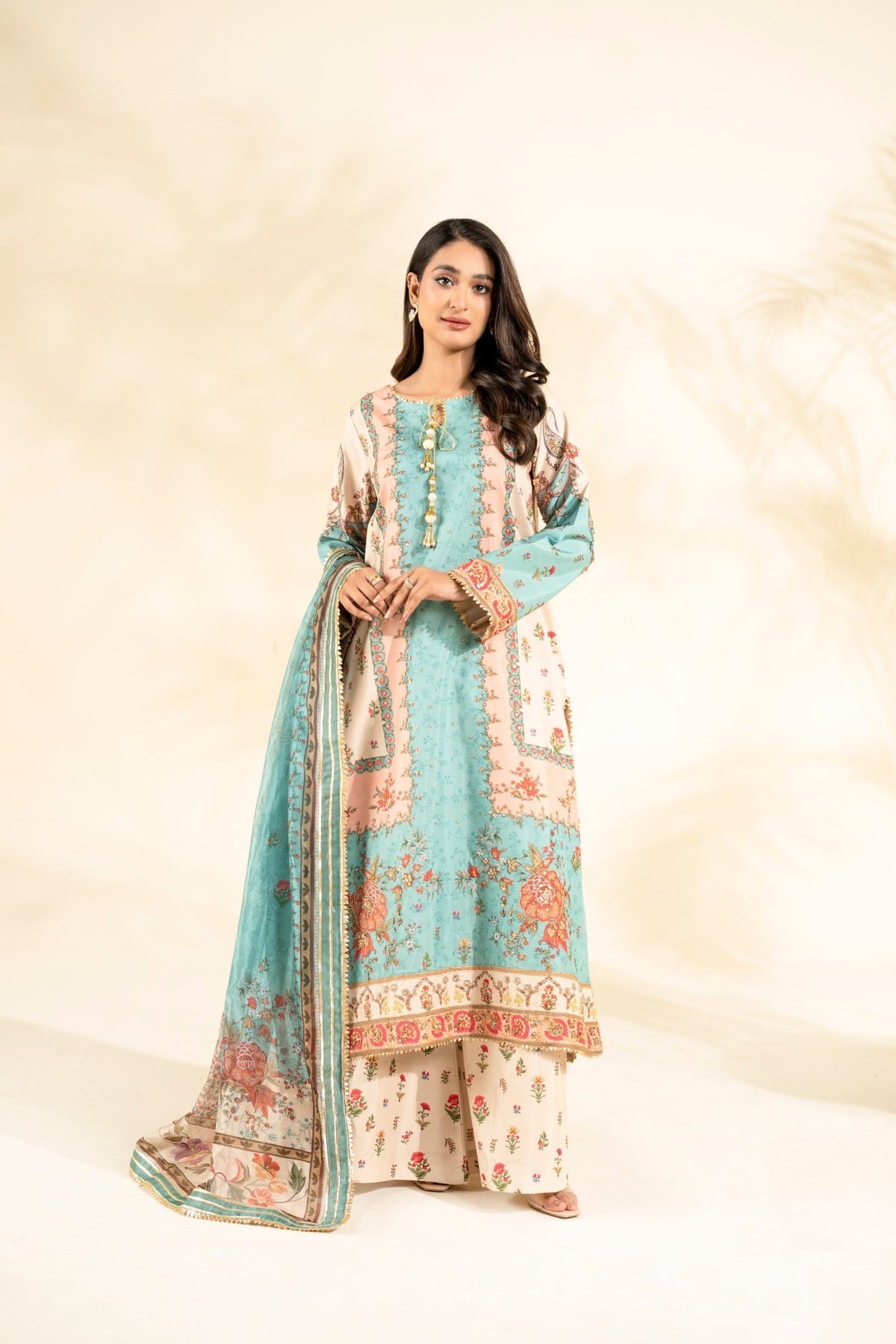 Faiza Faisal | Elara Luxury Pret | AQUA BLOOM-Brand:Faiza Faisal-Type:Ladies Clothes-Aqua-Raw Silk-House of Maryam- Buy in UK, USA