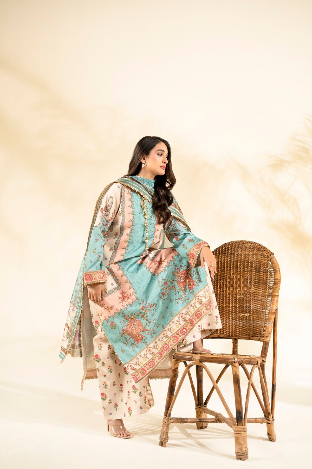 Faiza Faisal | Elara Luxury Pret | AQUA BLOOM-Brand:Faiza Faisal-Type:Ladies Clothes-Aqua-Raw Silk-House of Maryam- Buy in UK, USA