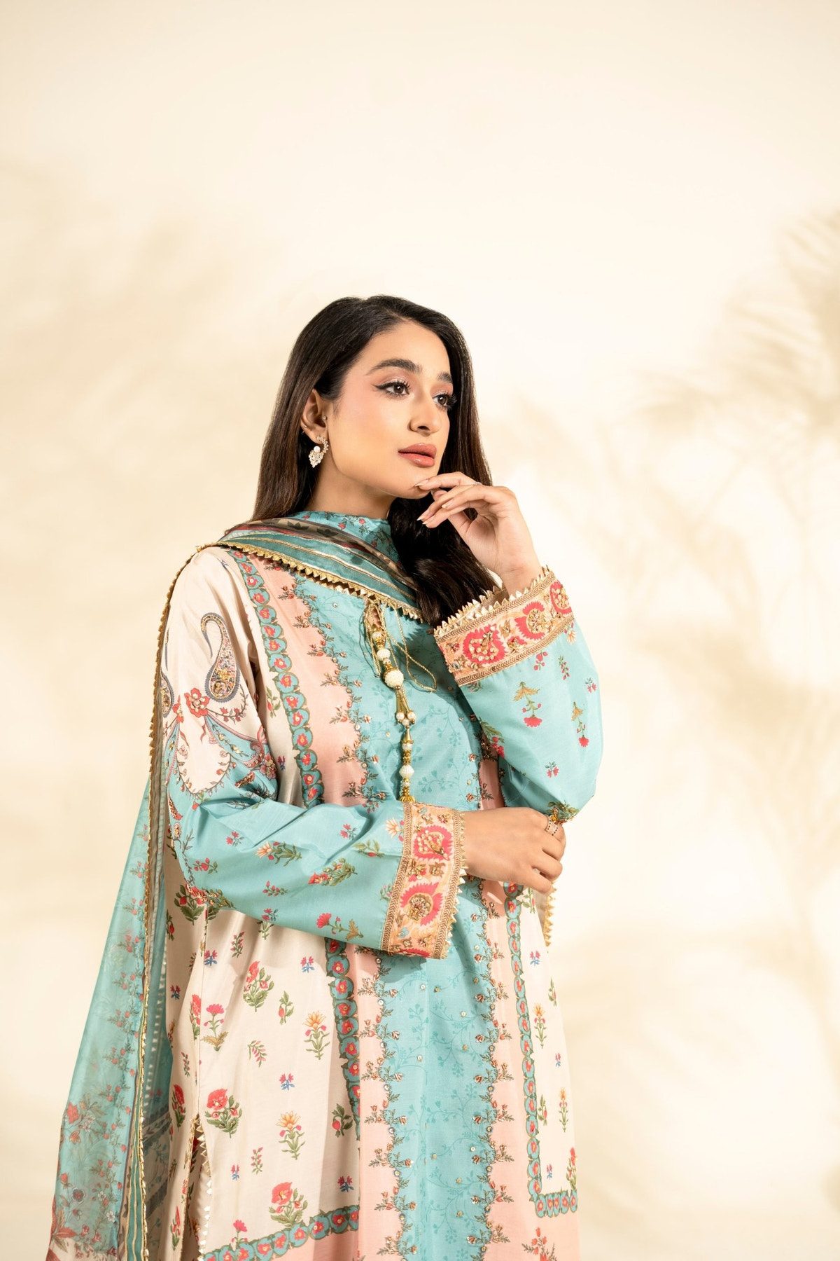 Faiza Faisal | Elara Luxury Pret | AQUA BLOOM-Brand:Faiza Faisal-Type:Ladies Clothes-Aqua-Raw Silk-House of Maryam- Buy in UK, USA