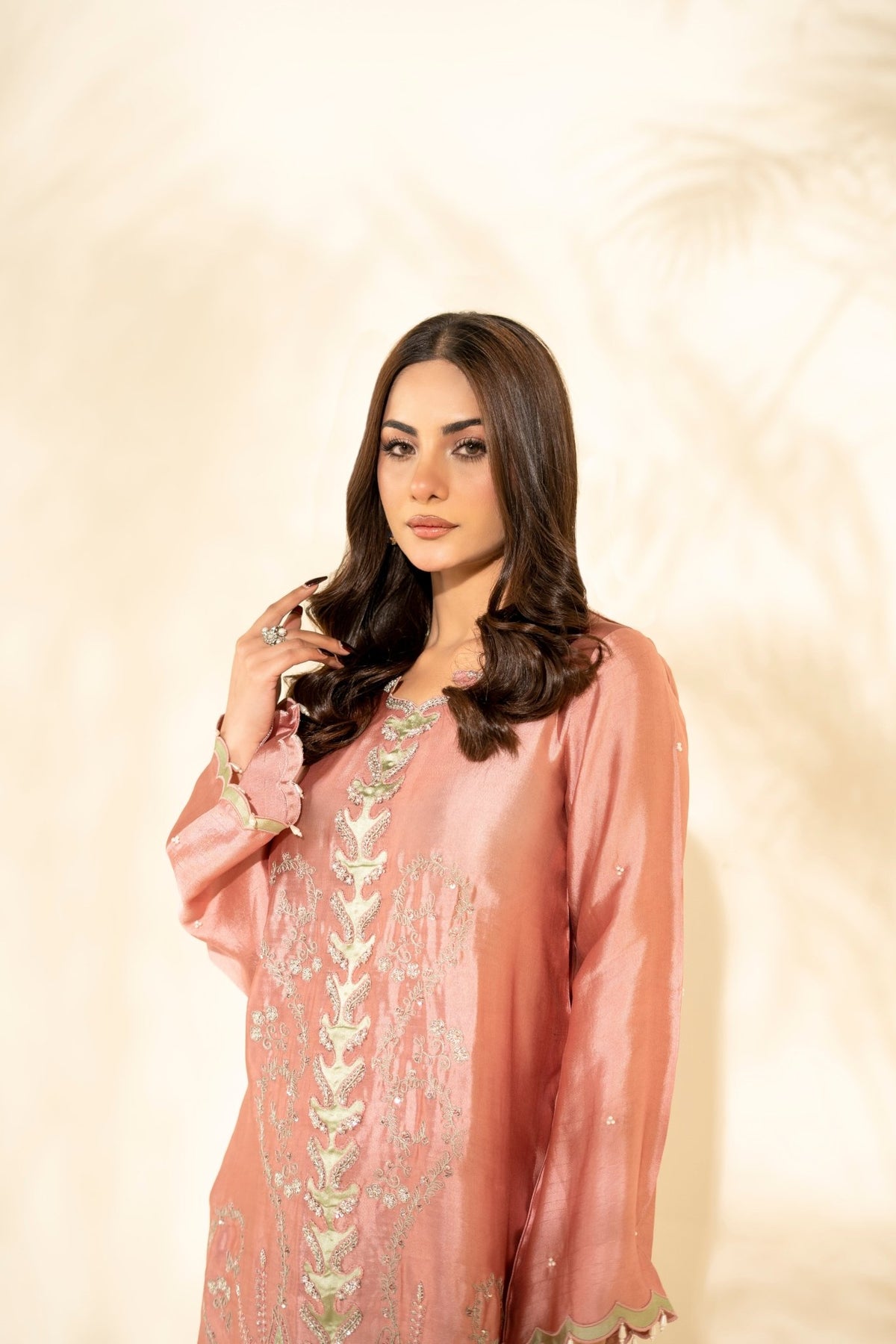 Faiza Faisal | Elara Luxury Pret | AURELIA PINK-Brand:Faiza Faisal-Type:Ladies Clothes-Tea Pink-Sheesha Silk-House of Maryam- Buy in UK, USA