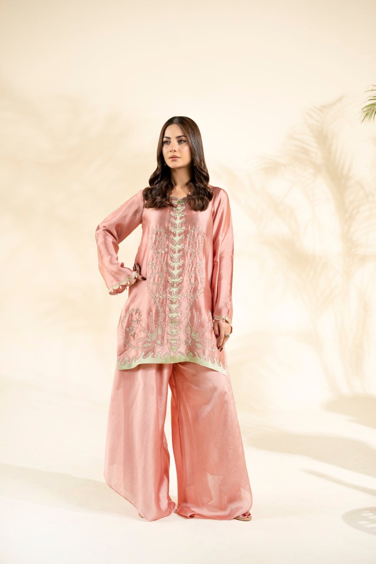 Faiza Faisal | Elara Luxury Pret | AURELIA PINK-Brand:Faiza Faisal-Type:Ladies Clothes-Tea Pink-Sheesha Silk-House of Maryam- Buy in UK, USA