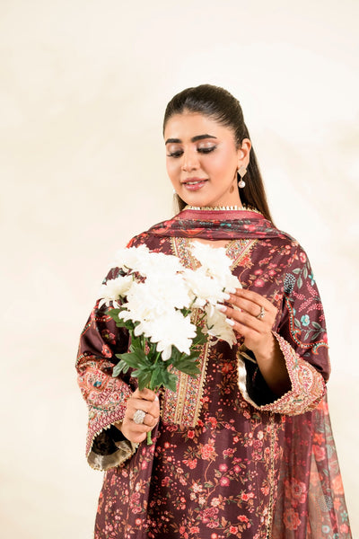 Faiza Faisal | Elara Luxury Pret | AURENZA-Brand:Faiza Faisal-Type:Ladies Clothes-Dark Maroon-Raw Silk-House of Maryam- Buy in UK, USA