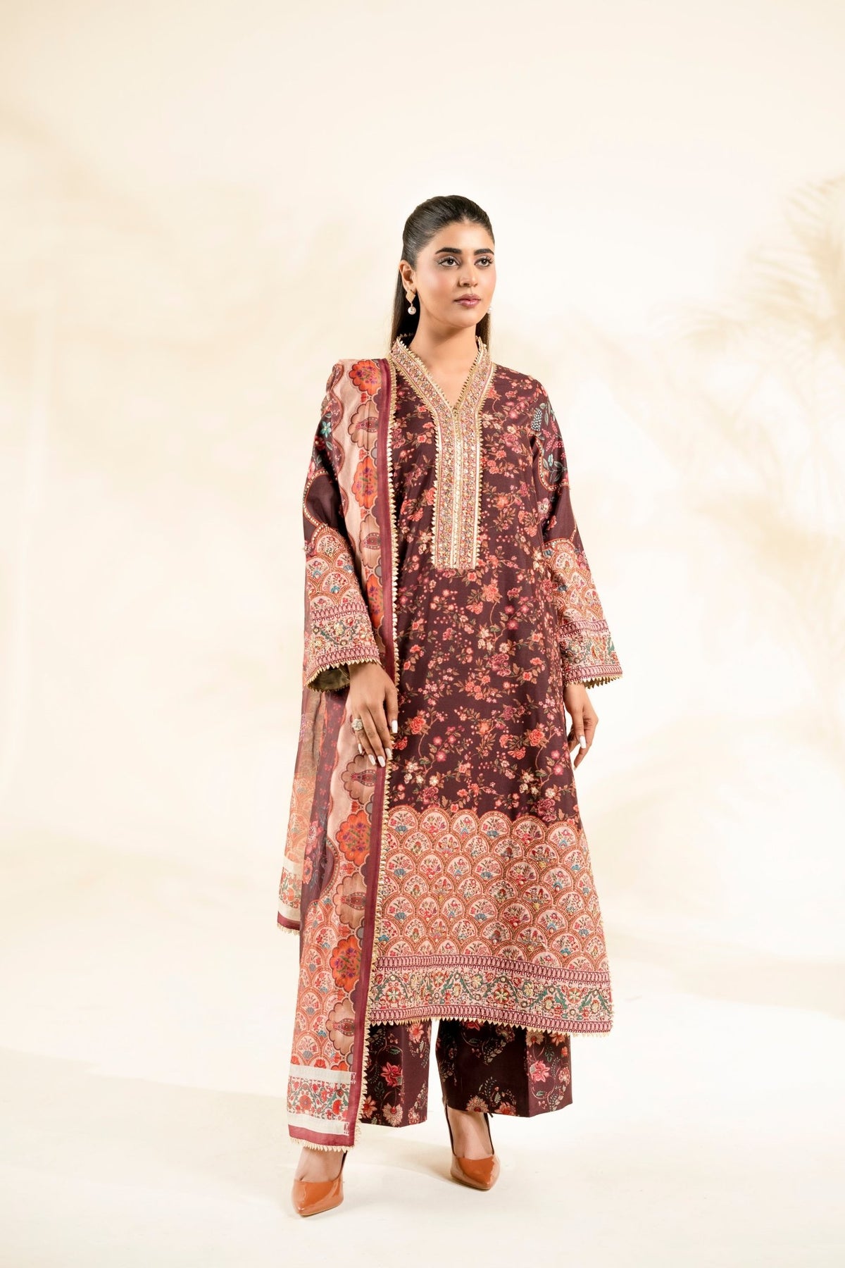 Faiza Faisal | Elara Luxury Pret | AURENZA-Brand:Faiza Faisal-Type:Ladies Clothes-Dark Maroon-Raw Silk-House of Maryam- Buy in UK, USA