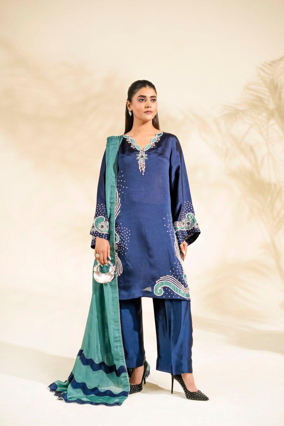 Faiza Faisal | Elara Luxury Pret | NAVY SERAPH-Brand:Faiza Faisal-Type:Ladies Clothes-Navy Blue-Pure Sheesha Silk-House of Maryam- Buy in UK, USA