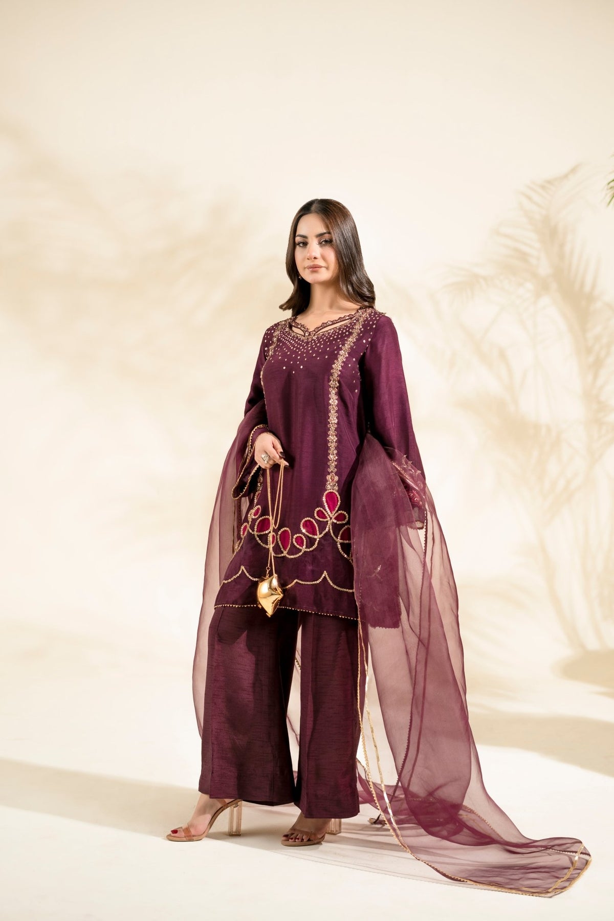 Faiza Faisal | Elara Luxury Pret | PLUM ROYALE-Brand:Faiza Faisal-Type:Ladies Clothes-Plum-Raw Silk-House of Maryam- Buy in UK, USA