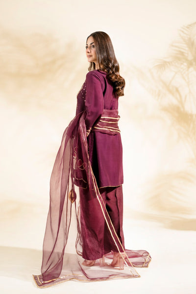 Faiza Faisal | Elara Luxury Pret | PLUM ROYALE-Brand:Faiza Faisal-Type:Ladies Clothes-Plum-Raw Silk-House of Maryam- Buy in UK, USA