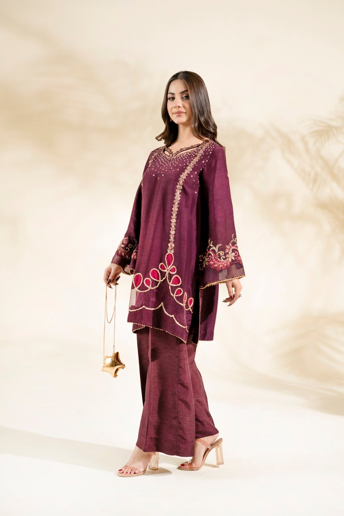 Faiza Faisal | Elara Luxury Pret | PLUM ROYALE-Brand:Faiza Faisal-Type:Ladies Clothes-Plum-Raw Silk-House of Maryam- Buy in UK, USA