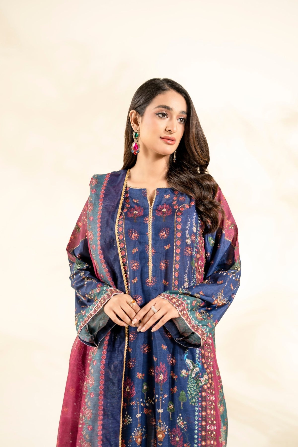 Faiza Faisal | Elara Luxury Pret | ROUGE NAVY-Brand:Faiza Faisal-Type:Ladies Clothes-Navy Blue-Raw Silk-House of Maryam- Buy in UK, USA