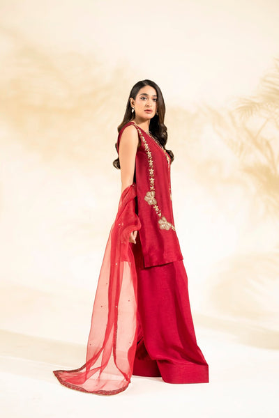 Faiza Faisal | Elara Luxury Pret | ZAR RUBY-Brand:Faiza Faisal-Type:Ladies Clothes-Red-Raw Silk-House of Maryam- Buy in UK, USA