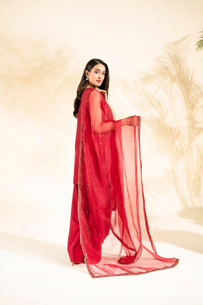 Faiza Faisal | Elara Luxury Pret | ZAR RUBY-Brand:Faiza Faisal-Type:Ladies Clothes-Red-Raw Silk-House of Maryam- Buy in UK, USA