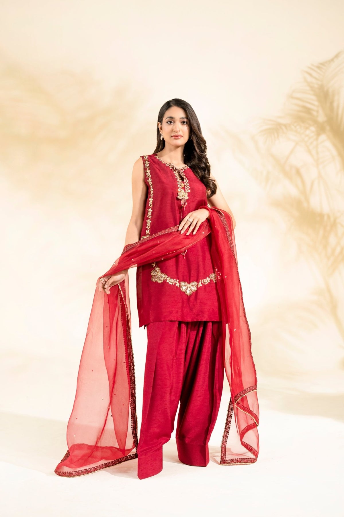 Faiza Faisal | Elara Luxury Pret | ZAR RUBY-Brand:Faiza Faisal-Type:Ladies Clothes-Red-Raw Silk-House of Maryam- Buy in UK, USA