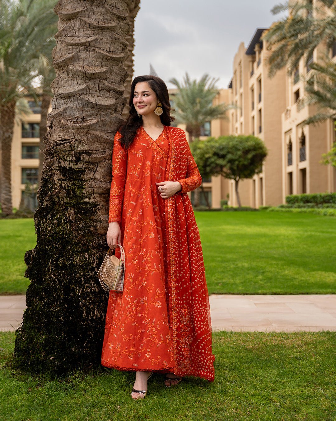 Faiza Saqlain | Aya Luxury Lawn | Denisa-Brand:Faiza Saqlain-Type:Ladies Clothes-Redish Orange-Lawn-House of Maryam- Buy in UK, USA