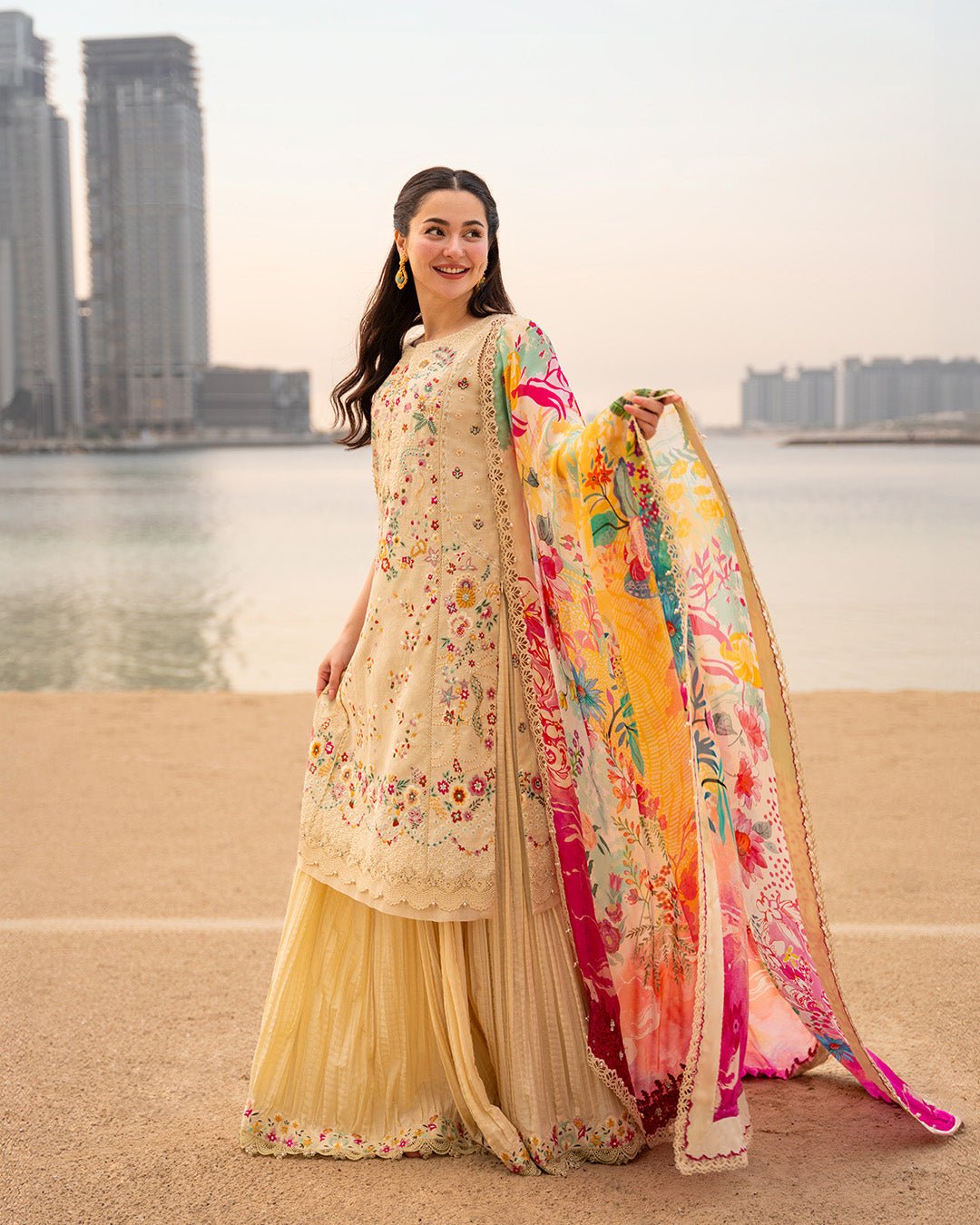 Faiza Saqlain | Aya Luxury Lawn | Merjem-Brand:Faiza Saqlain-Type:Ladies Clothes-Ivory Gold-Lawn-House of Maryam- Buy in UK, USA