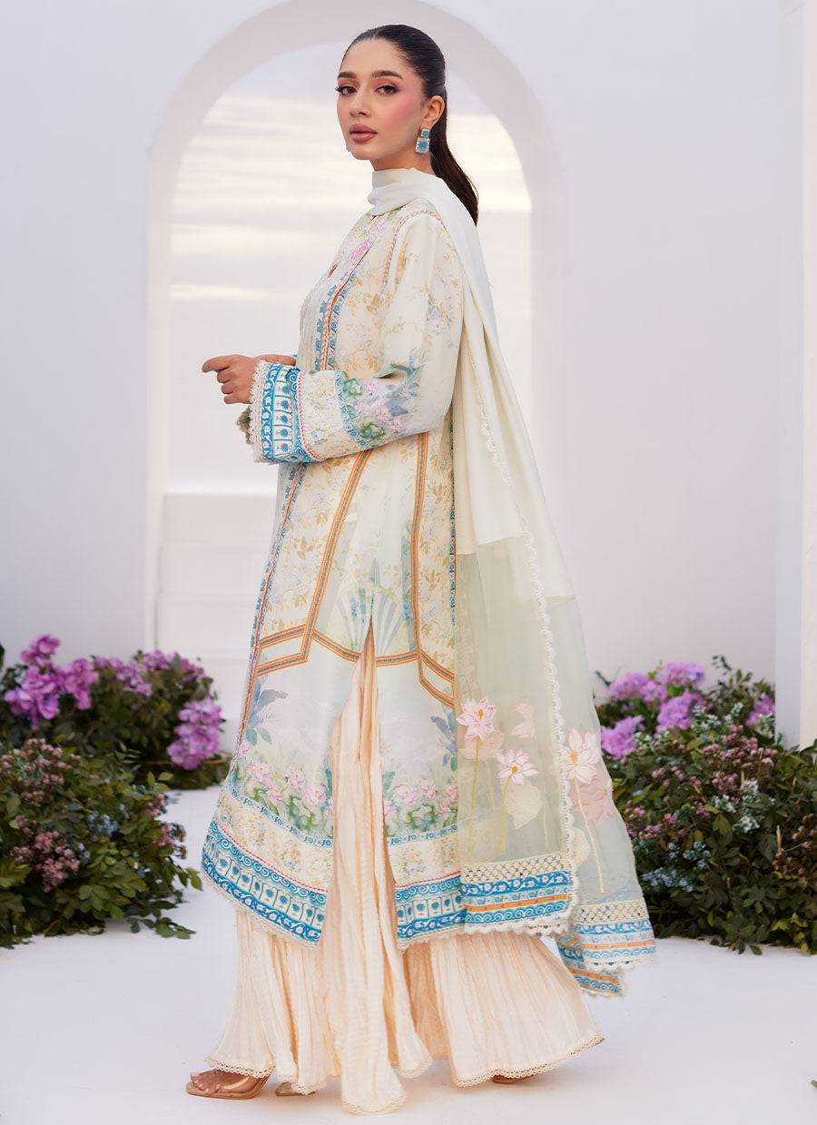 Farah Talib Aziz | Zaza Prints 24 | TURKISH AQUA SHIRT AND DUPATTA -  Farah Talib Aziz Luxury - Original Designer Dress - House of Maryam