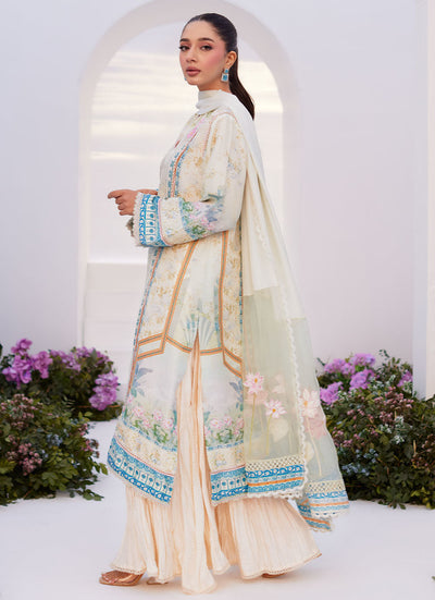 Farah Talib Aziz | Zaza Prints 24 | TURKISH AQUA SHIRT AND DUPATTA -  Farah Talib Aziz Luxury - Original Designer Dress - House of Maryam