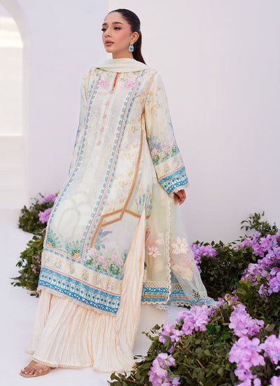 Farah Talib Aziz | Zaza Prints 24 | TURKISH AQUA SHIRT AND DUPATTA -  Farah Talib Aziz Luxury - Original Designer Dress - House of Maryam