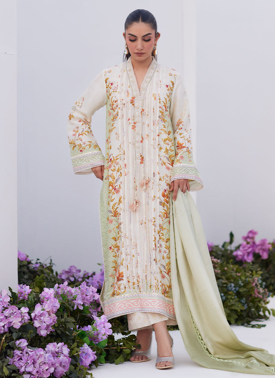 Farah Talib Aziz | Zaza Prints 24 | SAGE TRELLIS SHIRT AND DUPATTA by Farah Talib Aziz - House of Maryam