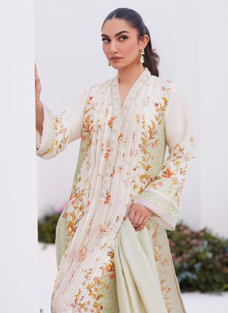 Farah Talib Aziz | Zaza Prints 24 | SAGE TRELLIS SHIRT AND DUPATTA -  Farah Talib Aziz Luxury - Original Designer Dress - House of Maryam