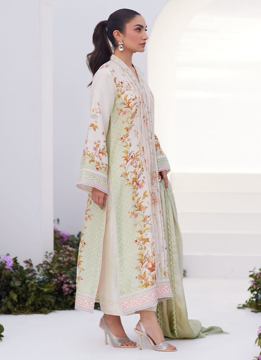 Farah Talib Aziz | Zaza Prints 24 | SAGE TRELLIS SHIRT AND DUPATTA -  Farah Talib Aziz Luxury - Original Designer Dress - House of Maryam