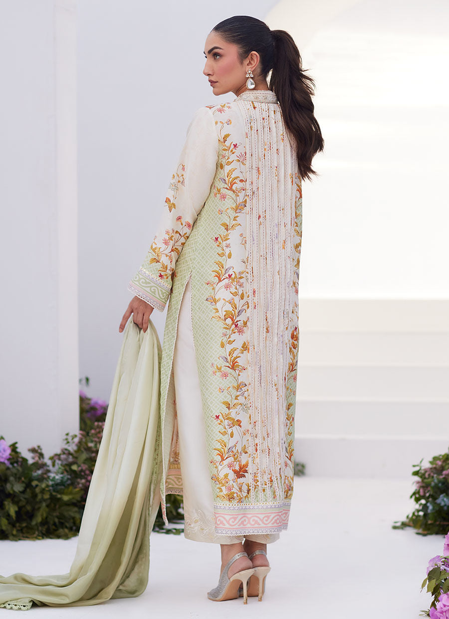 Farah Talib Aziz | Zaza Prints 24 | SAGE TRELLIS SHIRT AND DUPATTA -  Farah Talib Aziz Luxury - Original Designer Dress - House of Maryam