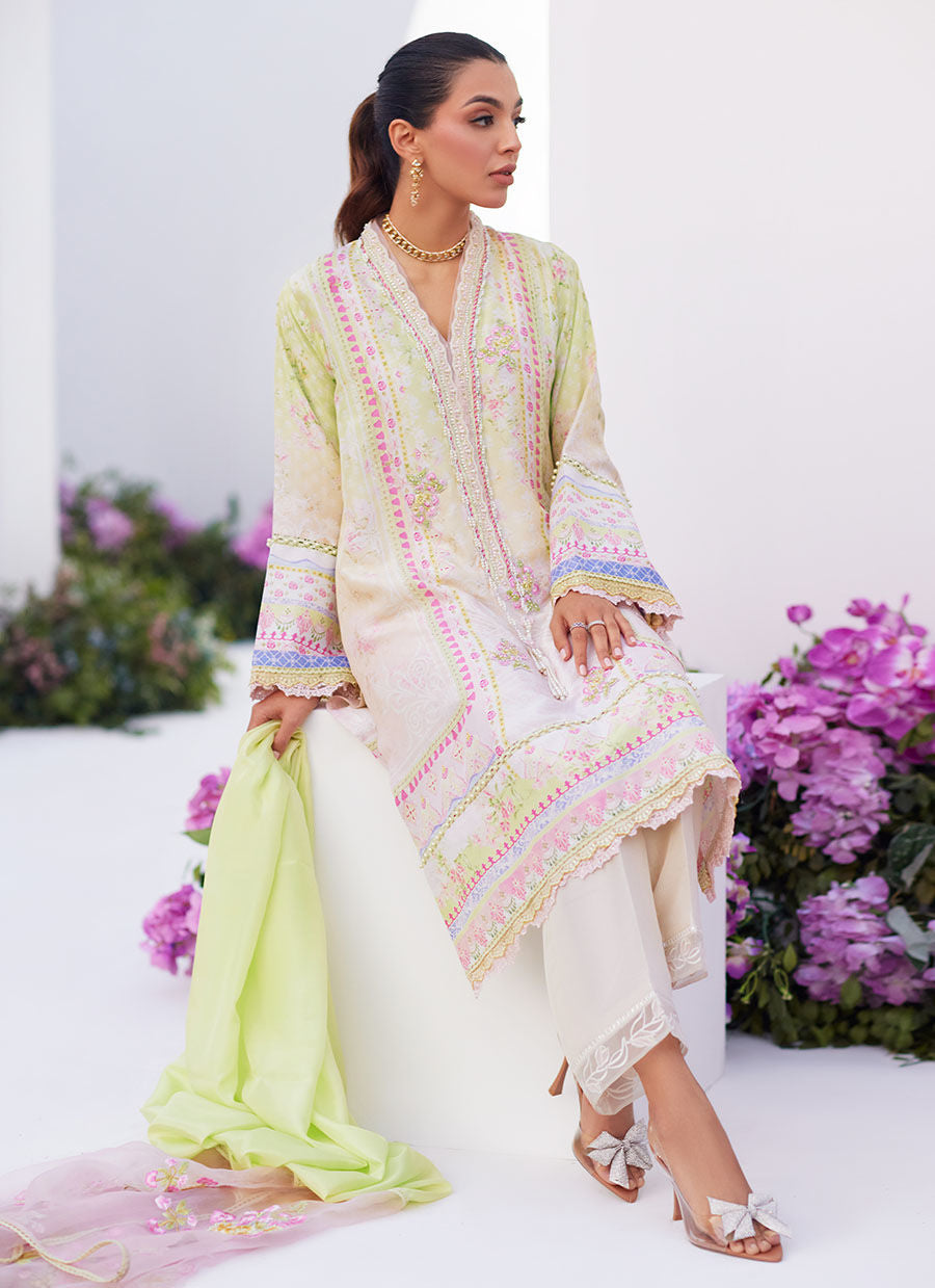 Farah Talib Aziz | Zaza Prints 24 | PEAR OMBRE SHIRT AND DUPATTA by Designer Farah Talib Aziz - House of Maryam - Pakistani Designer Ethnic Wear in {{ shop.shopifyCountryName }}