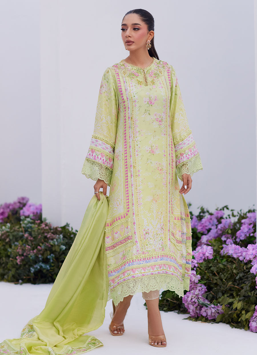 Farah Talib Aziz | Zaza Prints 24 | KELLY LIME SHIRT AND DUPATTA -  Farah Talib Aziz Luxury - Original Designer Dress - House of Maryam