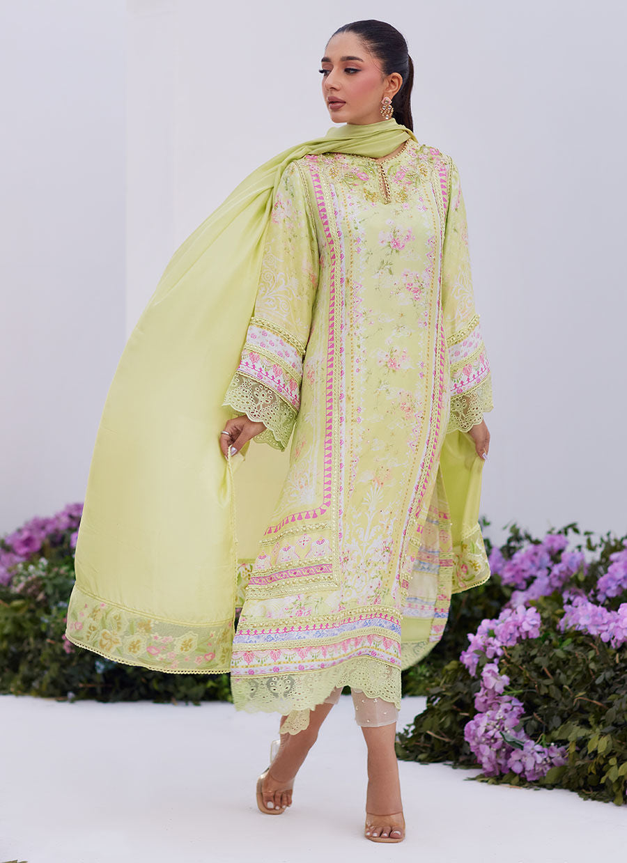 Farah Talib Aziz | Zaza Prints 24 | KELLY LIME SHIRT AND DUPATTA -  Farah Talib Aziz Luxury - Original Designer Dress - House of Maryam