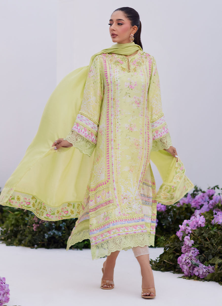 Farah Talib Aziz | Zaza Prints 24 | KELLY LIME SHIRT AND DUPATTA -  Farah Talib Aziz Luxury - Original Designer Dress - House of Maryam