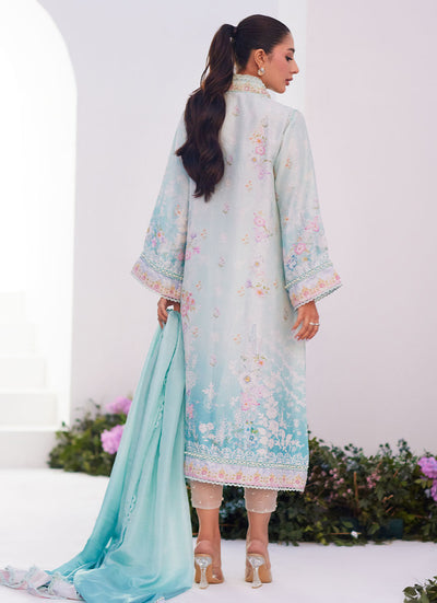 Farah Talib Aziz | Zaza Prints 24 | CYAN OMBRE SHIRT AND DUPATTA -  Farah Talib Aziz Luxury - Original Designer Dress - House of Maryam