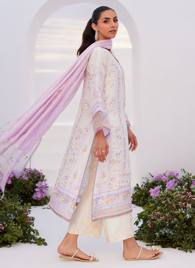 Farah Talib Aziz | Zaza Prints 24 | THISTLE LILAC SHIRT AND DUPATTA -  Farah Talib Aziz Luxury - Original Designer Dress - House of Maryam
