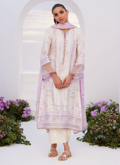 Farah Talib Aziz | Zaza Prints 24 | THISTLE LILAC SHIRT AND DUPATTA -  Farah Talib Aziz Luxury - Original Designer Dress - House of Maryam