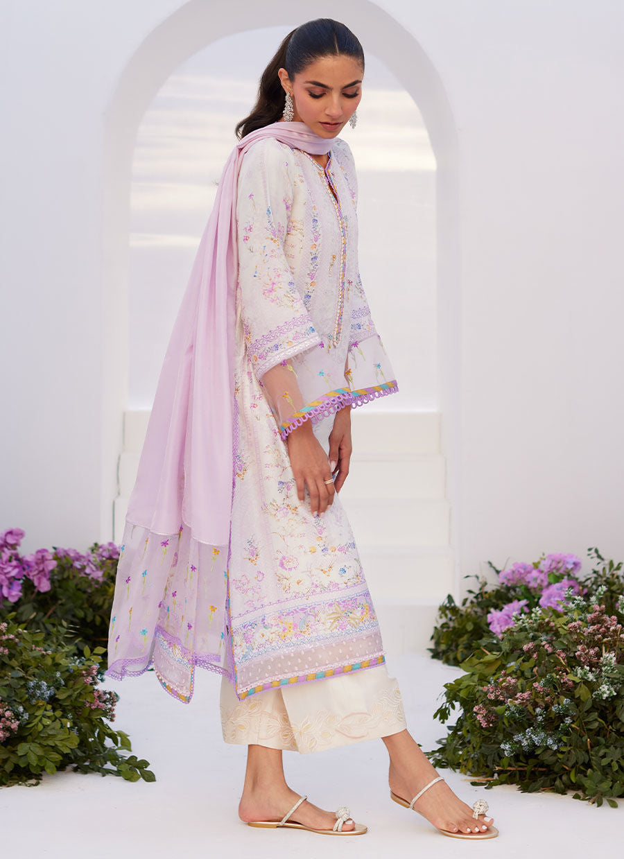 Farah Talib Aziz | Zaza Prints 24 | THISTLE LILAC SHIRT AND DUPATTA -  Farah Talib Aziz Luxury - Original Designer Dress - House of Maryam