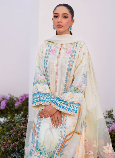Farah Talib Aziz | Zaza Prints 24 | TURKISH AQUA SHIRT AND DUPATTA -  Farah Talib Aziz Luxury - Original Designer Dress - House of Maryam
