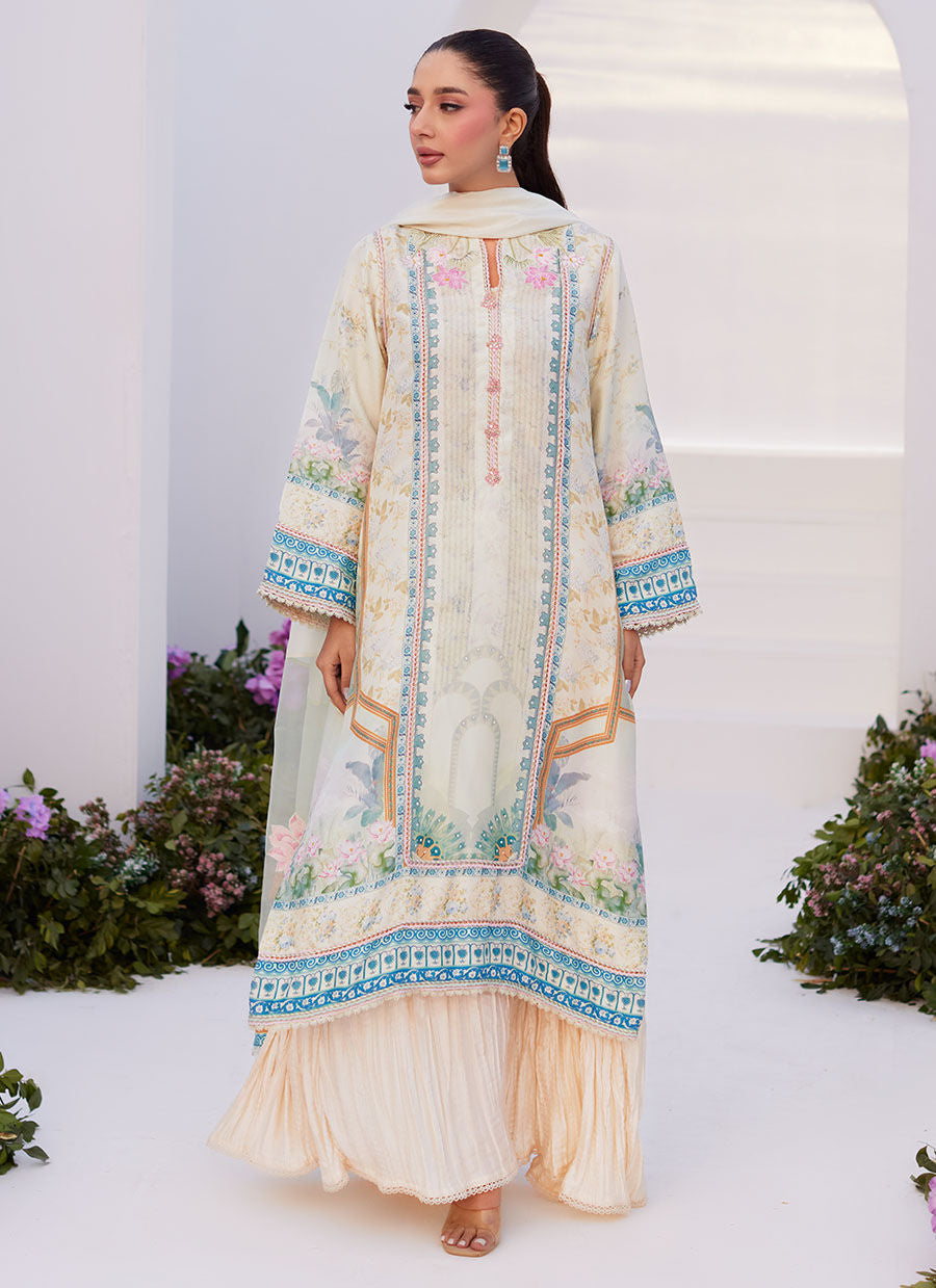 Farah Talib Aziz | Zaza Prints 24 | TURKISH AQUA SHIRT AND DUPATTA -  Farah Talib Aziz Luxury - Original Designer Dress - House of Maryam