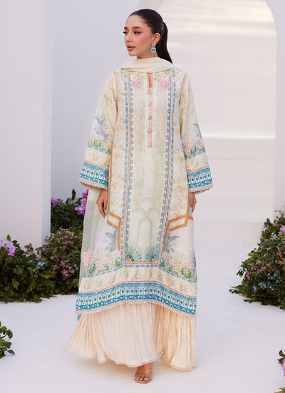 Farah Talib Aziz | Zaza Prints 24 | TURKISH AQUA SHIRT AND DUPATTA -  Farah Talib Aziz Luxury - Original Designer Dress - House of Maryam
