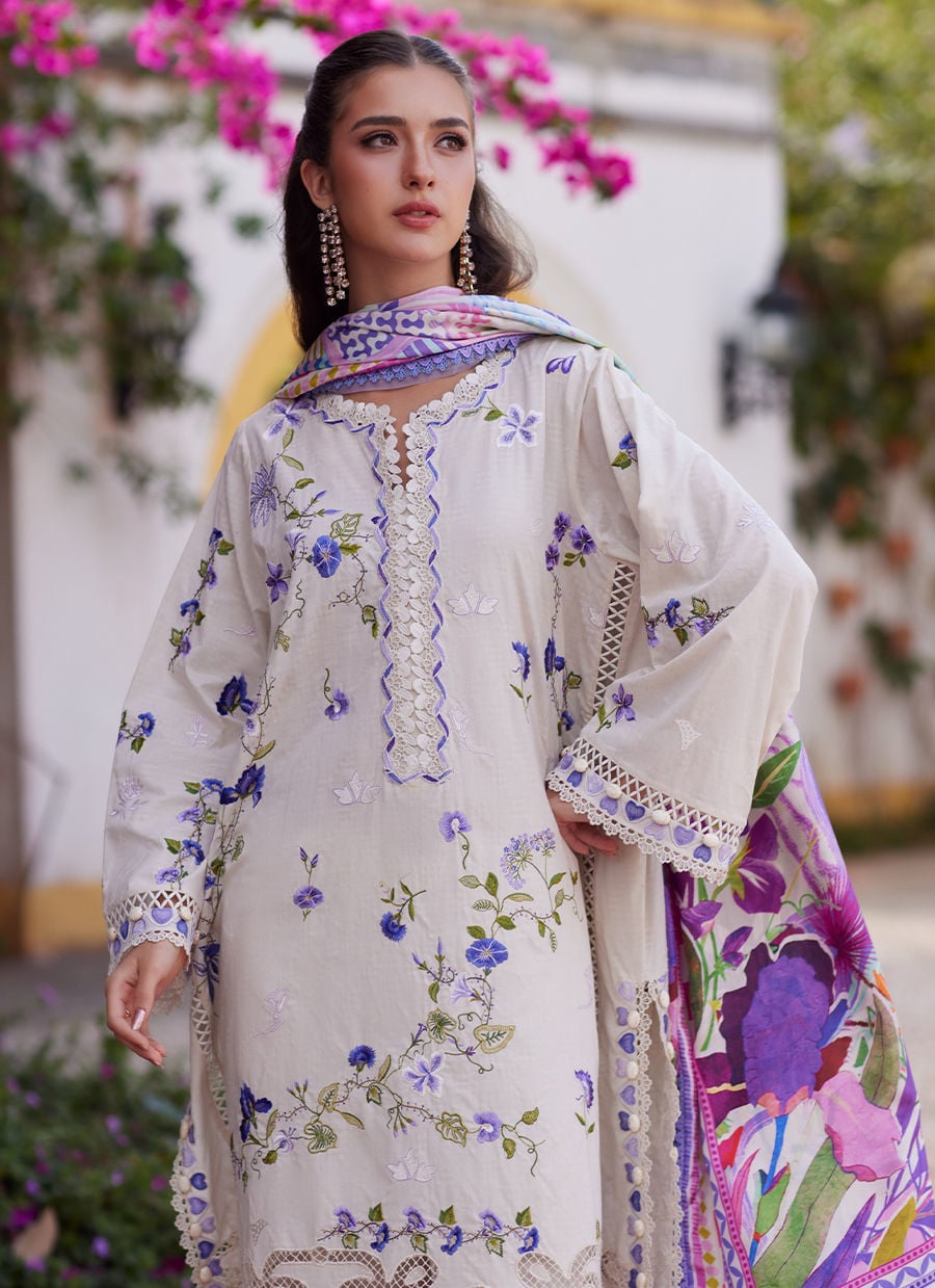 Farah Talib Aziz | Luxury Lawn 26 | Evita Ivory-Brand:Farah Talib Aziz-Type:Ladies Clothes-Off White-Lawn-House of Maryam- Buy in UK, USA