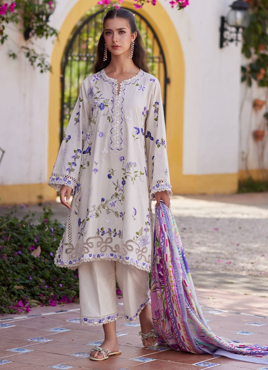 Farah Talib Aziz | Luxury Lawn 26 | Evita Ivory-Brand:Farah Talib Aziz-Type:Ladies Clothes-Off White-Lawn-House of Maryam- Buy in UK, USA