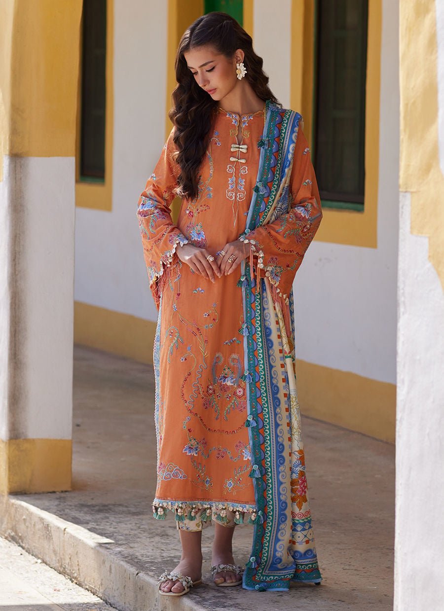 Farah Talib Aziz | Luxury Lawn 26 | Lucia Burnt Orange-Brand:Farah Talib Aziz-Type:Ladies Clothes-Orange-Lawn-House of Maryam- Buy in UK, USA