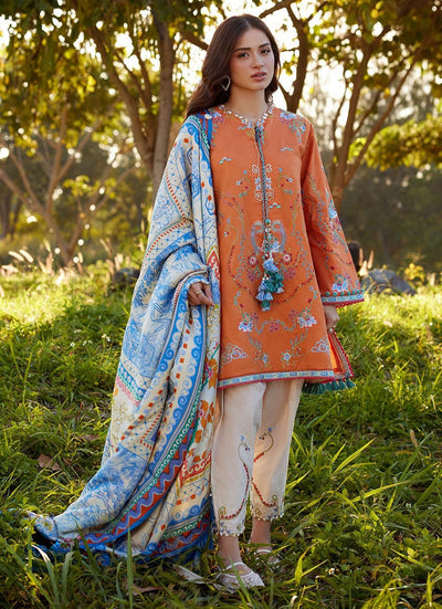 Farah Talib Aziz | Luxury Lawn 26 | Lucia Burnt Orange-Brand:Farah Talib Aziz-Type:Ladies Clothes-Orange-Lawn-House of Maryam- Buy in UK, USA