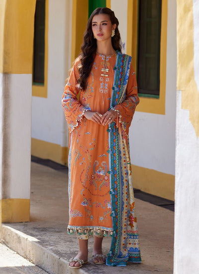 Farah Talib Aziz | Luxury Lawn 26 | Lucia Burnt Orange-Brand:Farah Talib Aziz-Type:Ladies Clothes-Orange-Lawn-House of Maryam- Buy in UK, USA