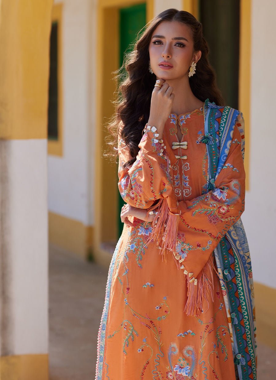 Farah Talib Aziz | Luxury Lawn 26 | Lucia Burnt Orange-Brand:Farah Talib Aziz-Type:Ladies Clothes-Orange-Lawn-House of Maryam- Buy in UK, USA