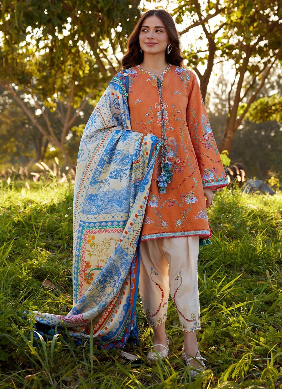 Farah Talib Aziz | Luxury Lawn 26 | Lucia Burnt Orange-Brand:Farah Talib Aziz-Type:Ladies Clothes-Orange-Lawn-House of Maryam- Buy in UK, USA