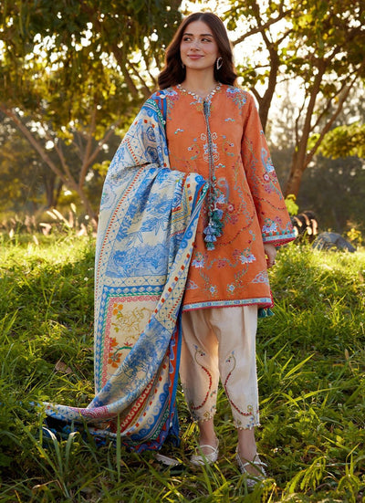 Farah Talib Aziz | Luxury Lawn 26 | Lucia Burnt Orange-Brand:Farah Talib Aziz-Type:Ladies Clothes-Orange-Lawn-House of Maryam- Buy in UK, USA