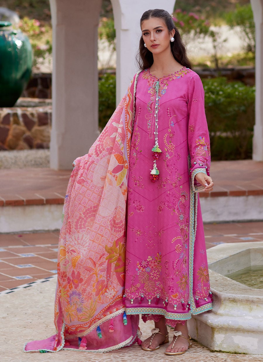 Farah Talib Aziz | Luxury Lawn 26 | Palmira Pink-Brand:Farah Talib Aziz-Type:Ladies Clothes-Brilliant Rose-Lawn-House of Maryam- Buy in UK, USA