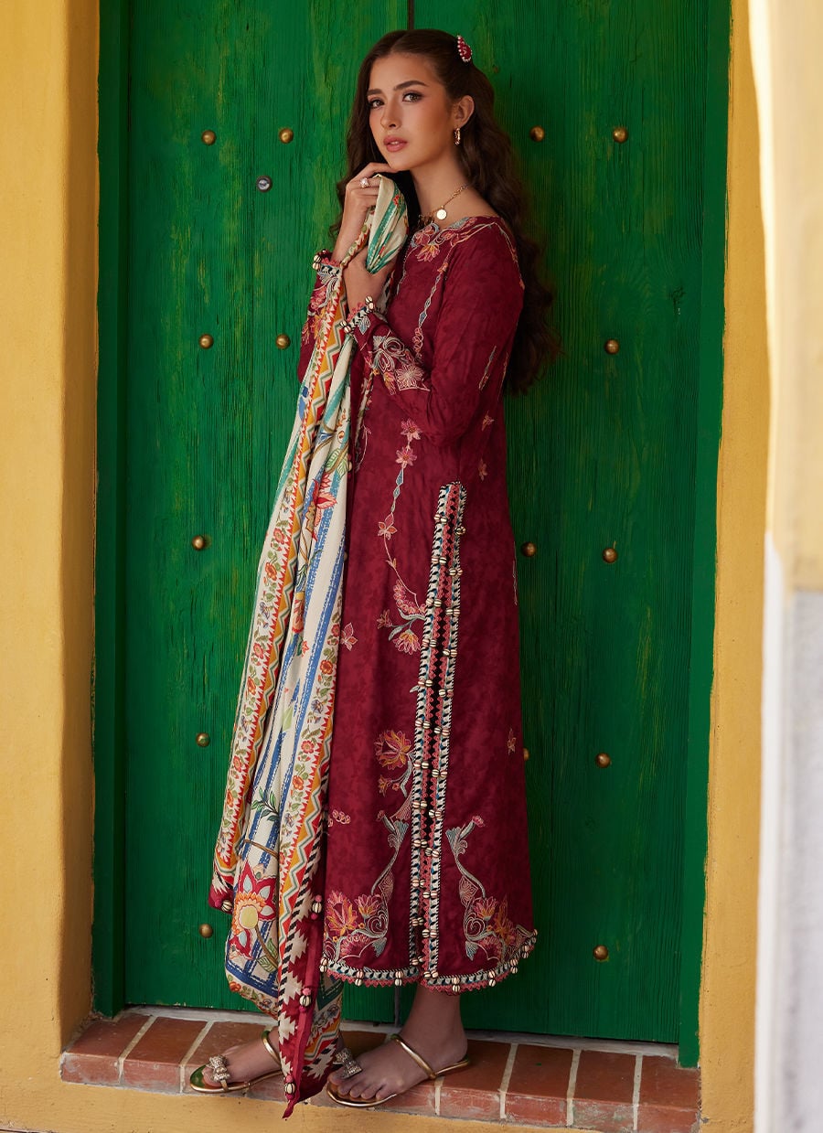 Farah Talib Aziz | Luxury Lawn 26 | Sofia Scarlet-Brand:Farah Talib Aziz-Type:Ladies Clothes-Maroon-Lawn-House of Maryam- Buy in UK, USA