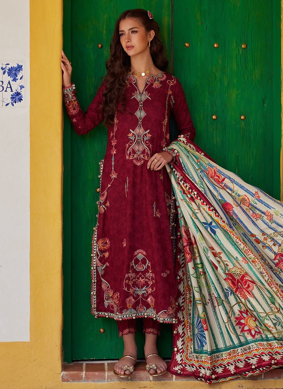 Farah Talib Aziz | Luxury Lawn 26 | Sofia Scarlet-Brand:Farah Talib Aziz-Type:Ladies Clothes-Maroon-Lawn-House of Maryam- Buy in UK, USA