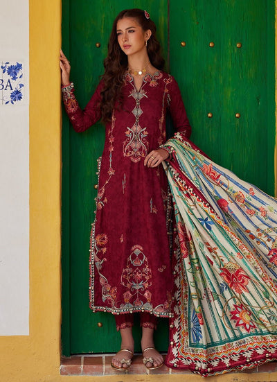 Farah Talib Aziz | Luxury Lawn 26 | Sofia Scarlet-Brand:Farah Talib Aziz-Type:Ladies Clothes-Maroon-Lawn-House of Maryam- Buy in UK, USA