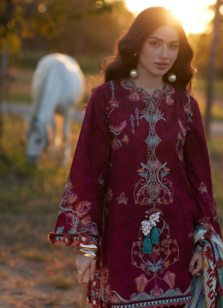 Farah Talib Aziz | Luxury Lawn 26 | Sofia Scarlet-Brand:Farah Talib Aziz-Type:Ladies Clothes-Maroon-Lawn-House of Maryam- Buy in UK, USA