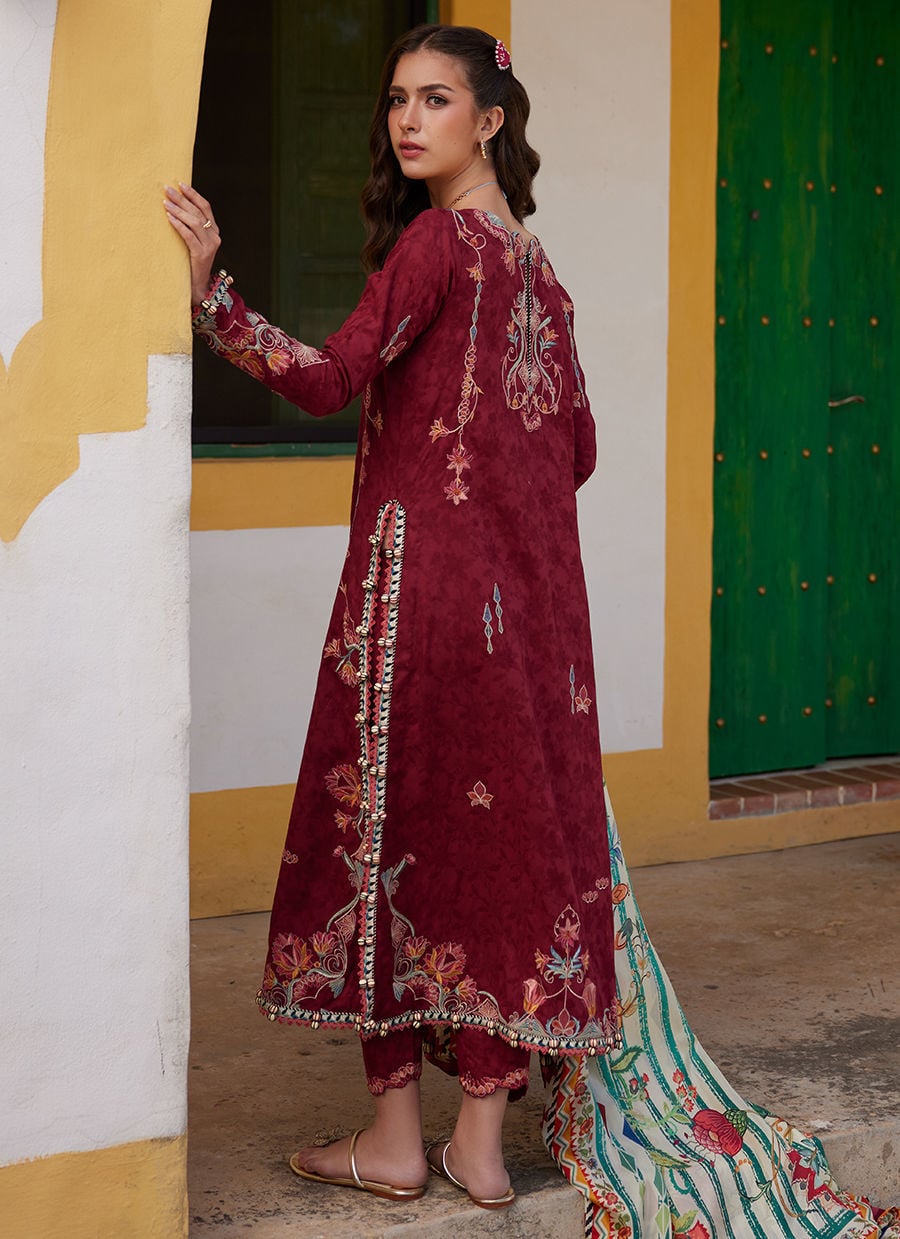 Farah Talib Aziz | Luxury Lawn 26 | Sofia Scarlet-Brand:Farah Talib Aziz-Type:Ladies Clothes-Maroon-Lawn-House of Maryam- Buy in UK, USA