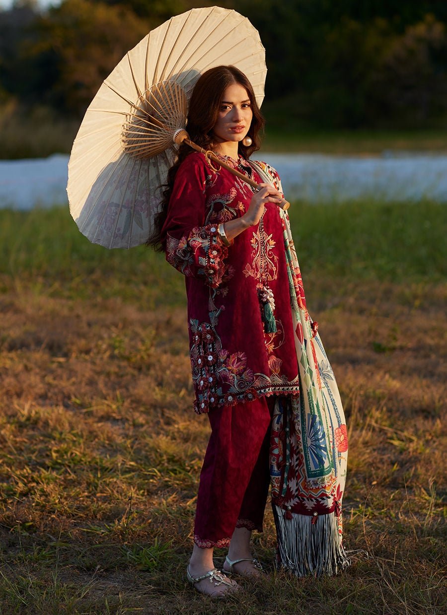 Farah Talib Aziz | Luxury Lawn 26 | Sofia Scarlet-Brand:Farah Talib Aziz-Type:Ladies Clothes-Maroon-Lawn-House of Maryam- Buy in UK, USA